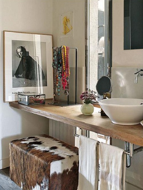 Mensola legno massello lavabo appoggio Caroline