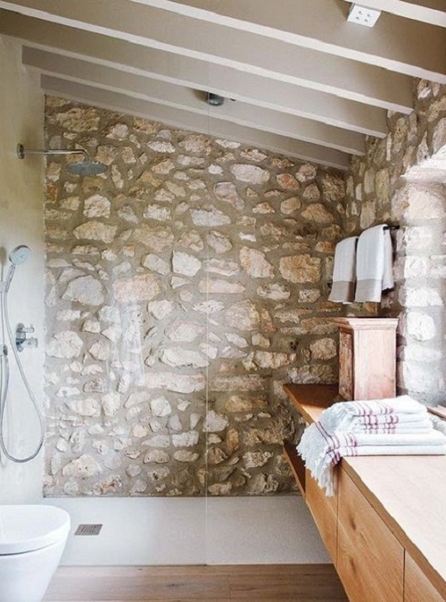parete pietra mattoni a vista bagno