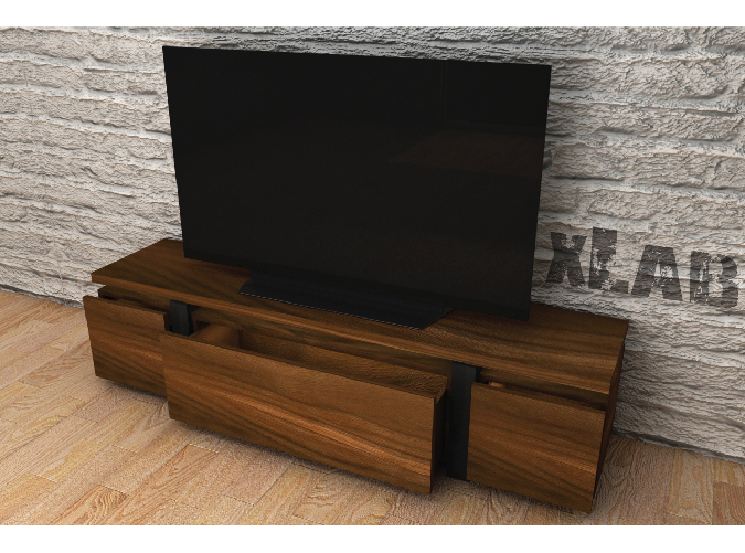 Rendering mobile porta TV a tre cassetti Rendering mobile porta TV a tre cassetti in legno massello scuro
