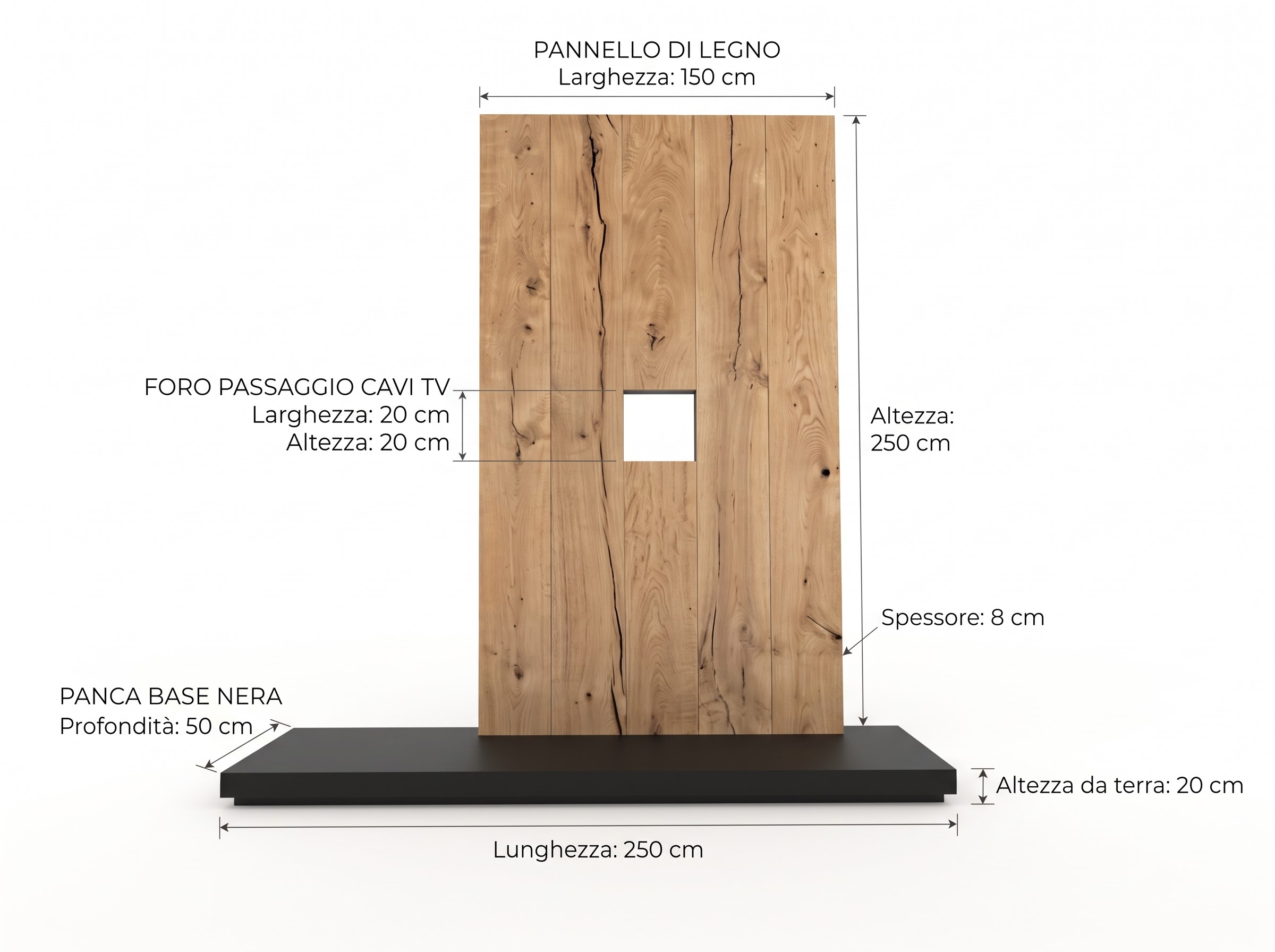 Scheda tecnica misure mobile TV parete legno da soggiorno Mobile porta TV, pannello di legno TV a parete