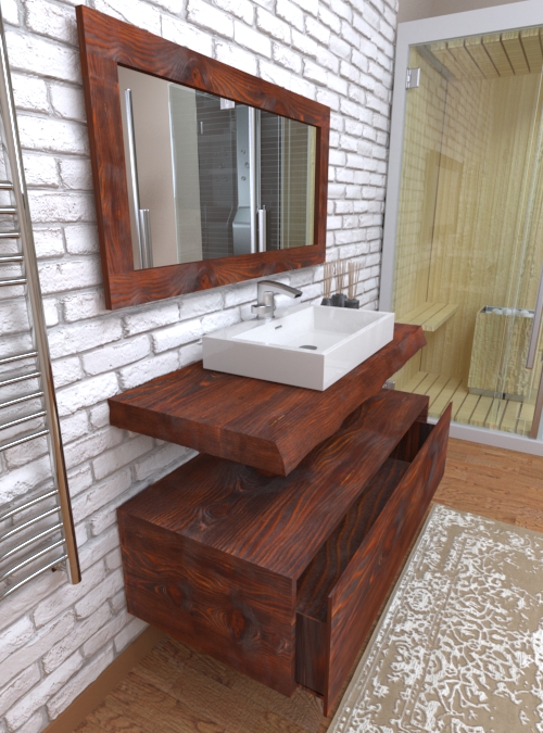 Mobile bagno sospeso con mensola lavabo in legno - Xlab Design