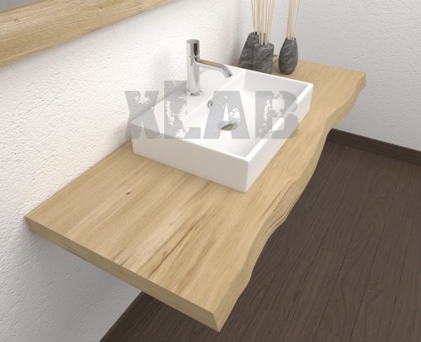 Piano per lavabo da appoggio in legno massello di castagno Denise disponibile in diverse finiture e misure