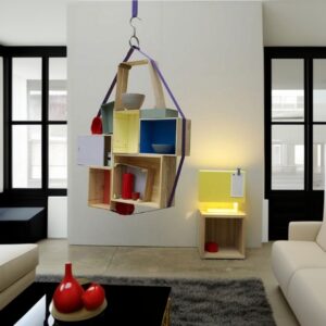 Libreria da soffitto sospesa con cubi in legno Pollock