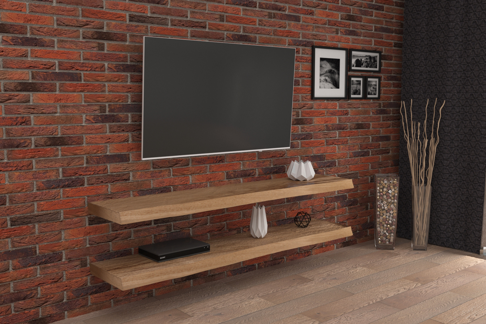 Doppia mensola sospesa in legno porta TV Leroy - Xlab