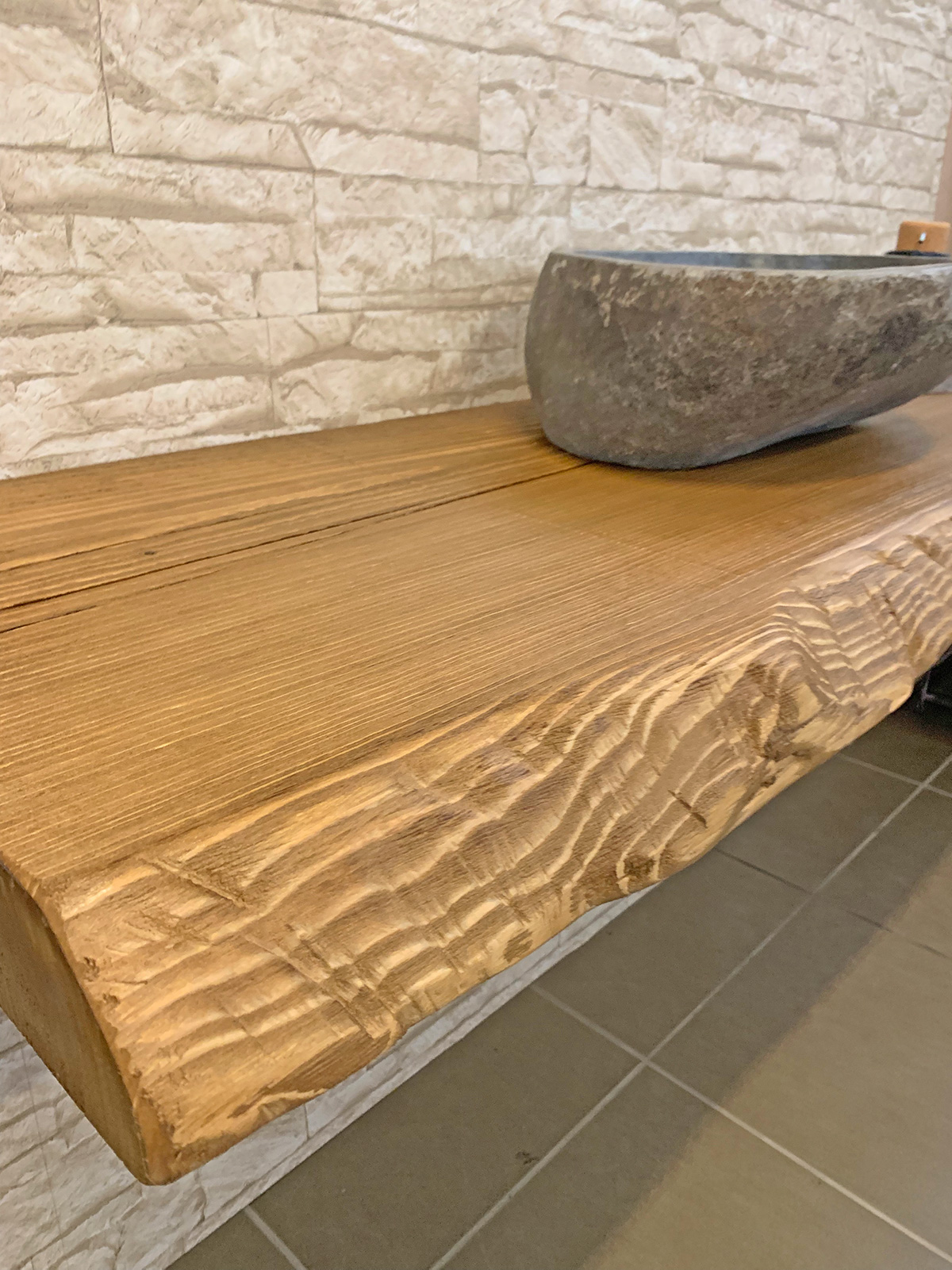 Mensola bagno in legno di castagno 80x45 cm - XLAB Design