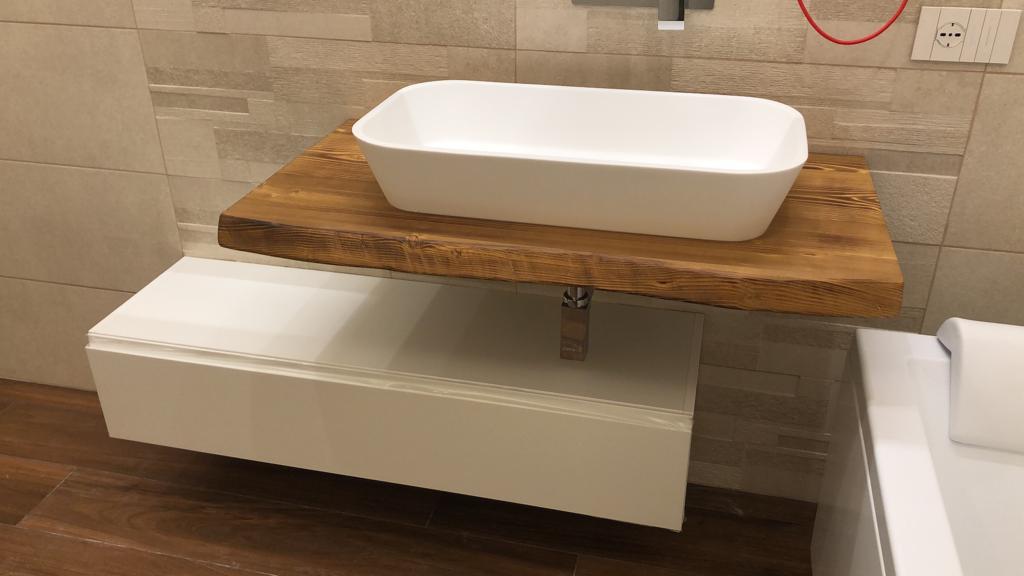 Mensole da bagno per lavabo d'appoggio in legno massello colore rovere L  120× 50 cm - XLAB Design