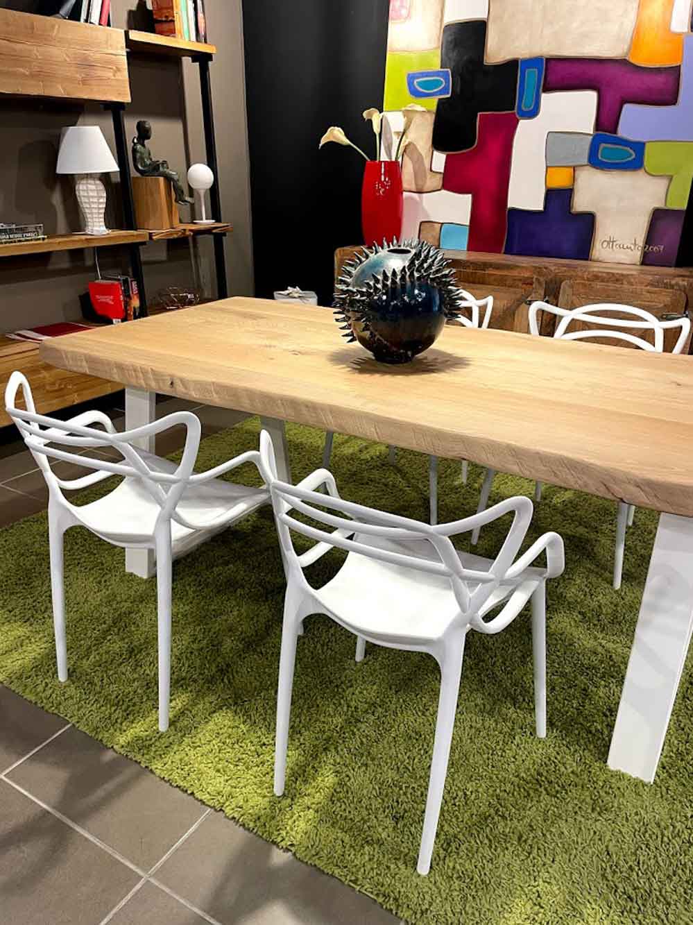 Tavolo legno massello naturale 200x95 + 4 sedie colore bianco - XLAB Design