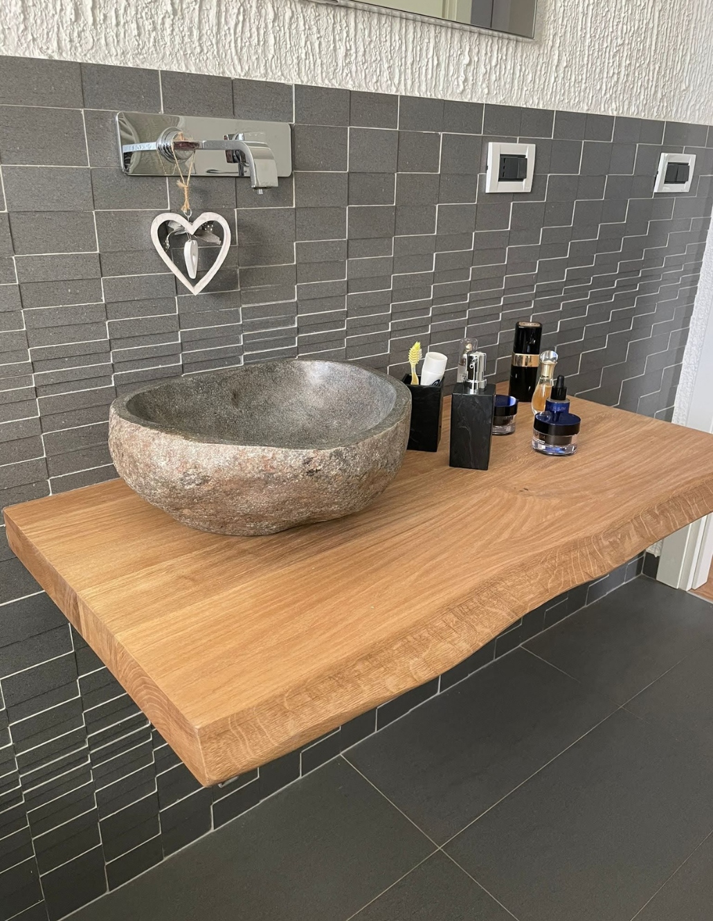 Mensole da bagno per lavabo d'appoggio in legno massello colore rovere L  120× 50 cm - XLAB Design
