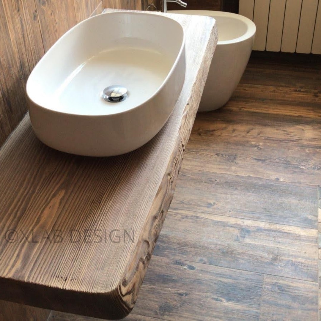 Mensola top da bagno in legno rustico per lavabo in appoggio idrorepellente  antibatterica - Pollina - XLAB Design