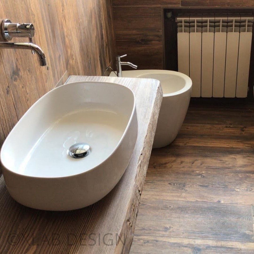 Mensole in legno massello rustico per lavabo da appoggio L 200 x 50 x 7 cm  - XLAB Design