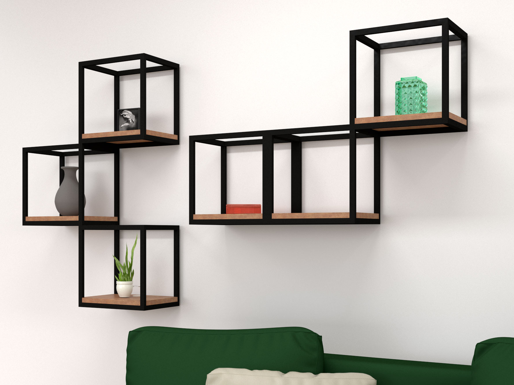 idee per arredare cubi ferro e legno da parete 35x35x25 cm - XLAB Design