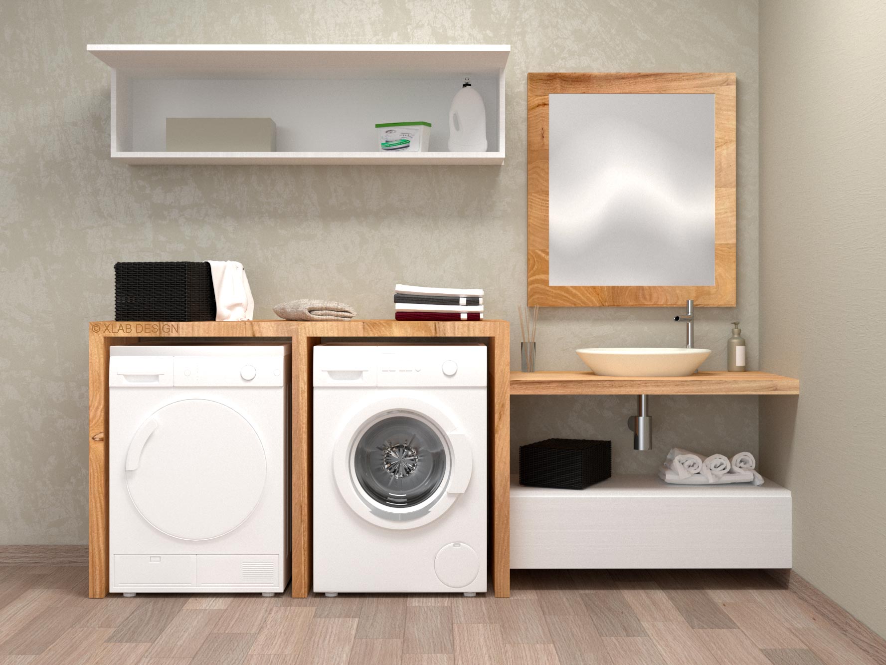 Mobile bagno lavanderia di design con lavabo appoggio in stile moderno -  Bianca - XLAB Design