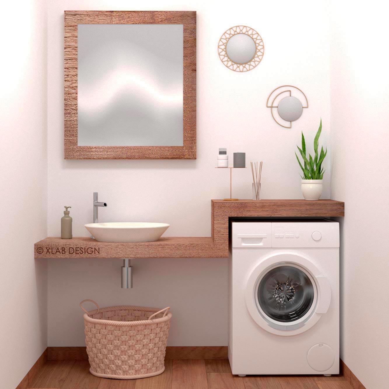Mobile bagno con lavatrice integrata per piccoli spazi - Rosa