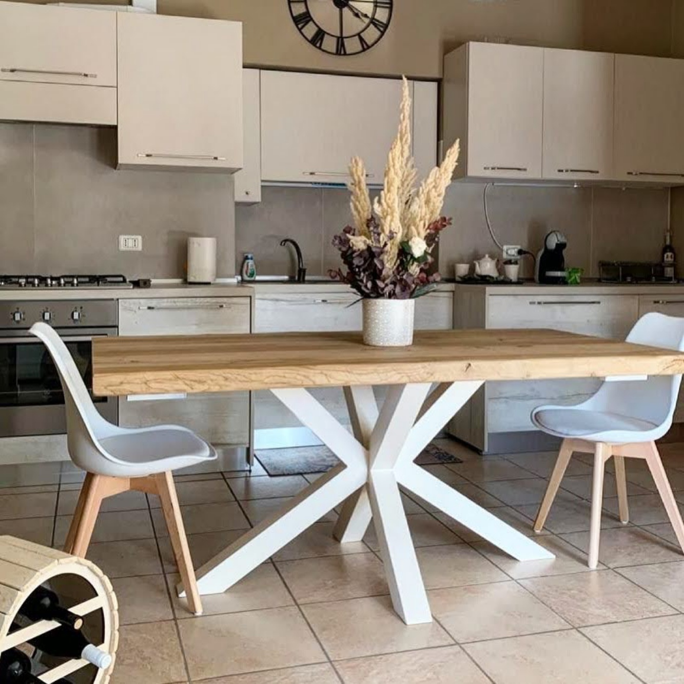 Tavolo da cucina in legno massello naturale bordi rustici 160x90 cm - Rosa  - XLAB Design