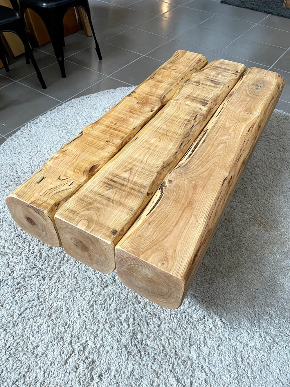 Tavolino da salotto trave di legno massello con ruote Xlab