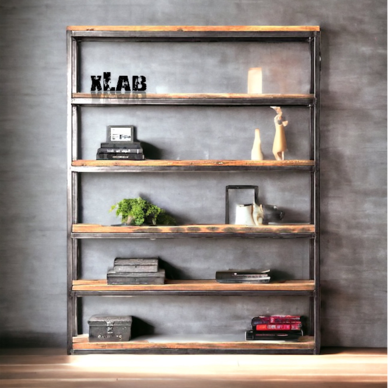 Libreria modello Pavese in ferro e legno grezzo Xlab