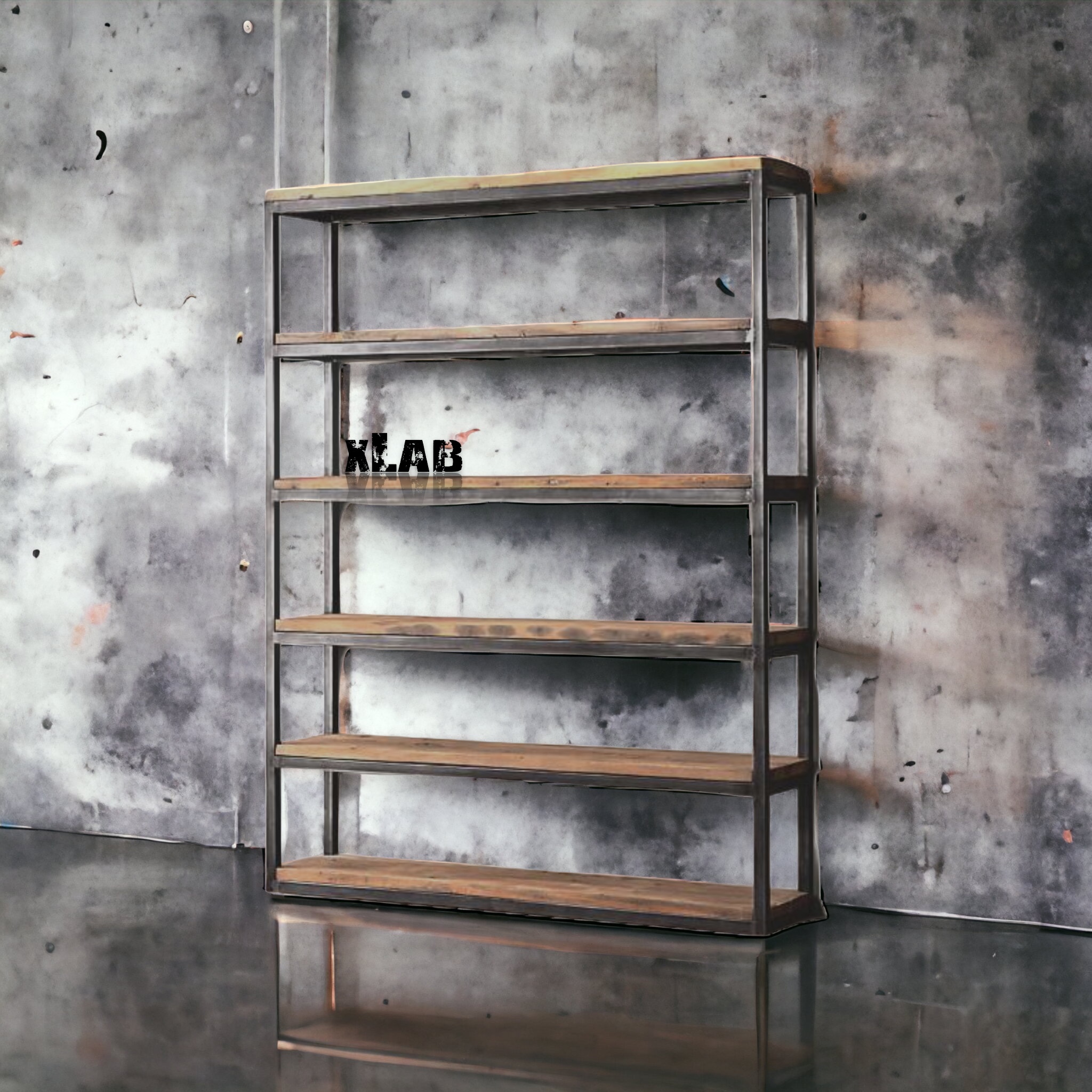 Libreria modello Pavese in ferro e legno grezzo Xlab