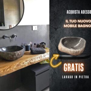 Offerta lavabo in pietra omaggio – Mobile bagno Sara sospeso con mensola in legno massello e cassetto