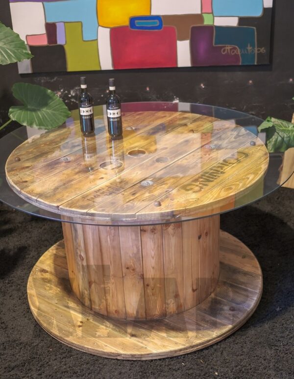 tavolo tondo in legno bobina da giardino