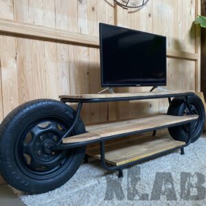 Mobile porta TV stile industriale Motorbike legno e ferro con ruote in gomma 200x54x40 cm
