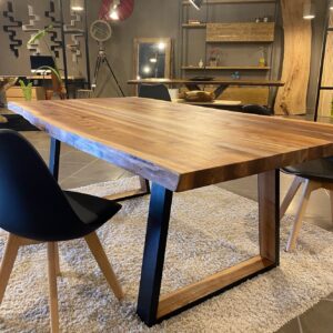 Tavolo da pranzo in legno massello di olmo gambe in ferro e legno 200×90