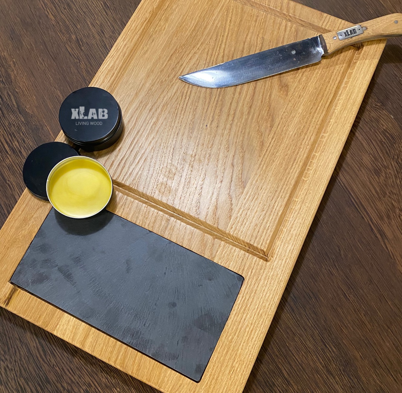 Tagliere da tavola in legno vassoio con inserto in ardesia 60 x 38 x 4 cm -  XLAB Design