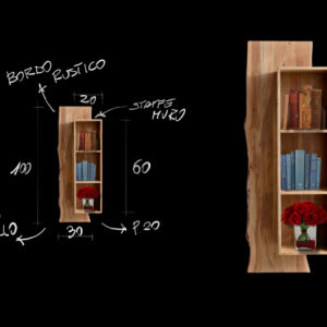 Mensola porta libri da parete legno taglio tronco e scaffale con ripiani