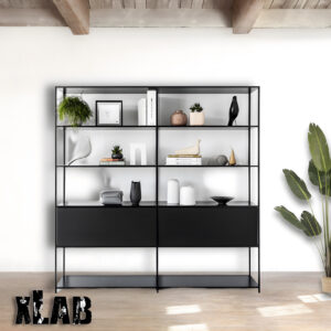 Libreria a giorno scaffale in ferro nero design minimalista L 180 H200 P40 cm
