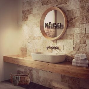Mensola da bagno e legno massiccio dal design minimalista realizzato a mano dagli artigiani