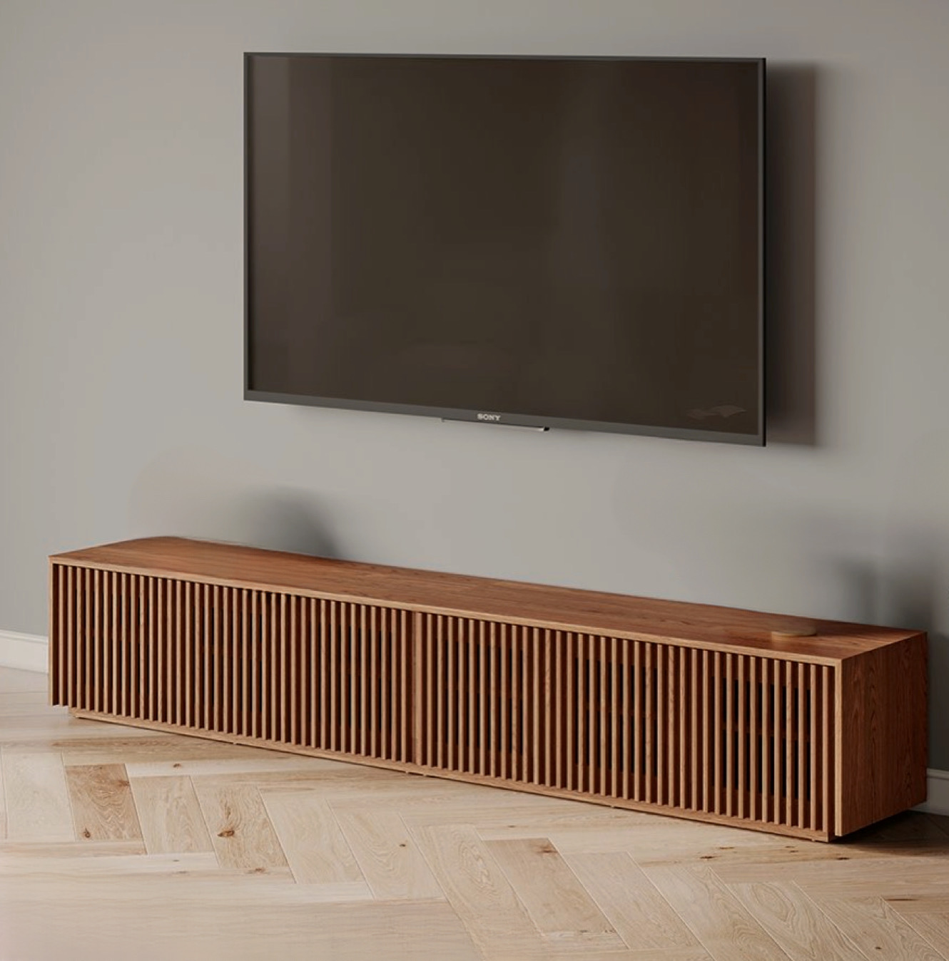 Mobile porta tv design moderno ante in listelli di legno - L 200 H 50 P50 cm  - Woody - XLAB Design