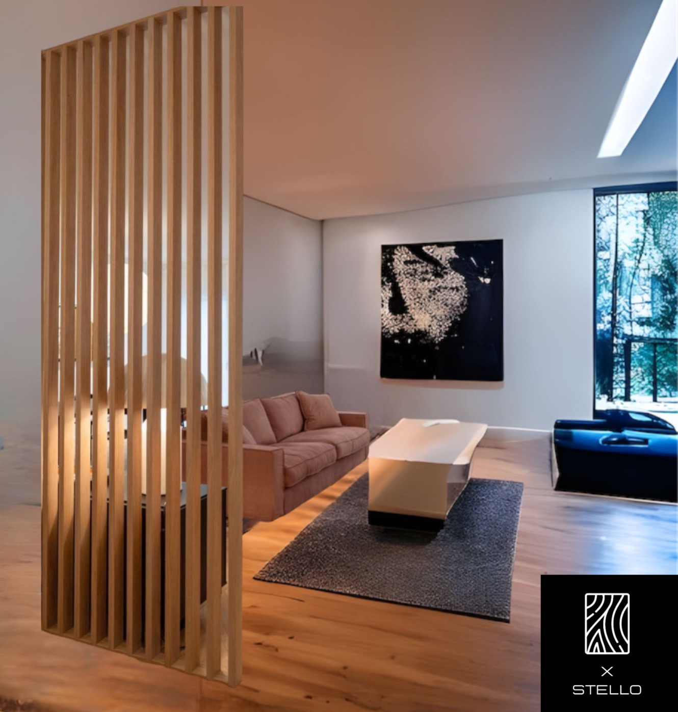 Parete divisoria listelli di legno - L 90 H 270 cm - separare gli ambienti  senza bucare il pavimento - XLAB Design