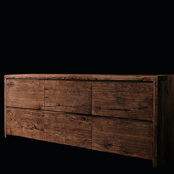 Credenza e cassettiera da soggiorno sei cassetti in legno antico