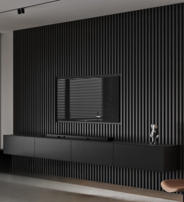 Mobile porta TV con i stati di legno verticali cassetti sospesi colore nero alto di ZAYN