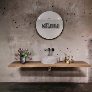 Offerta sconto mensola da bagno in legno massello 180 x 50 cm per lavabo da appoggio