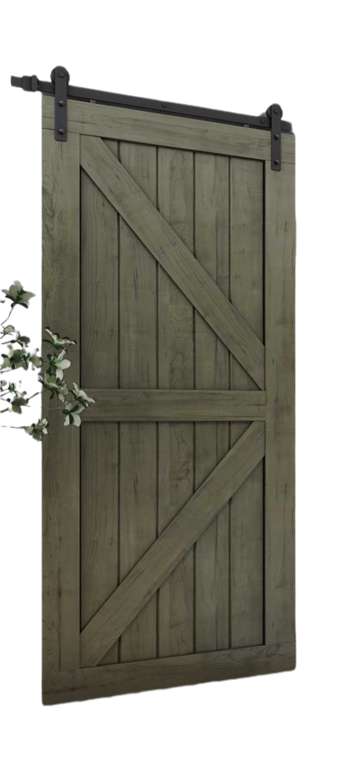 Porta scorrevole legno massello binario a vista colore verde - XLAB Design