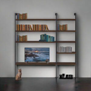 Porta TV libreria da parete ferro e legno