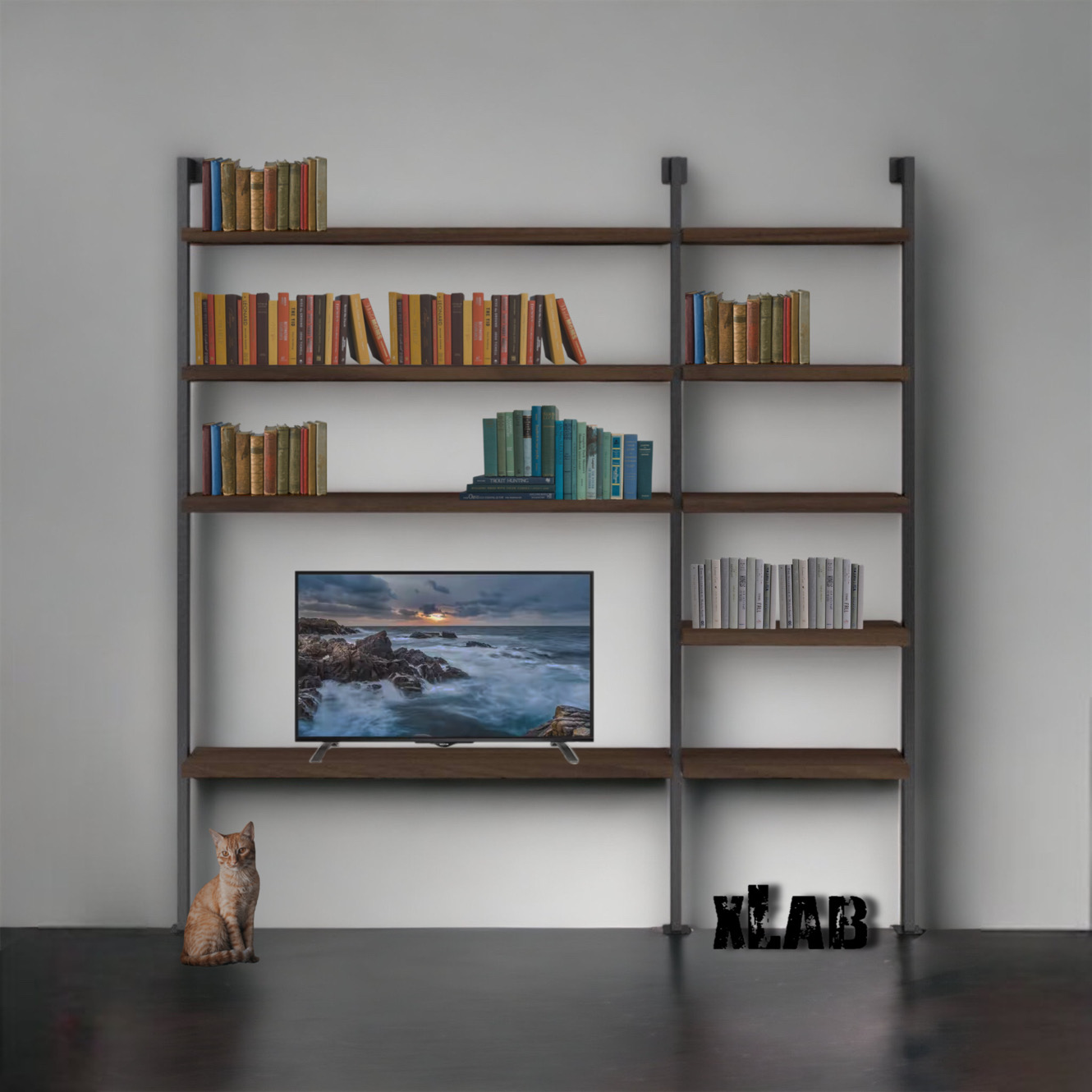 Mobile libreria porta libri e porta TV ferro e legno L 220 H 250 P 35  design moderno - XLAB Design