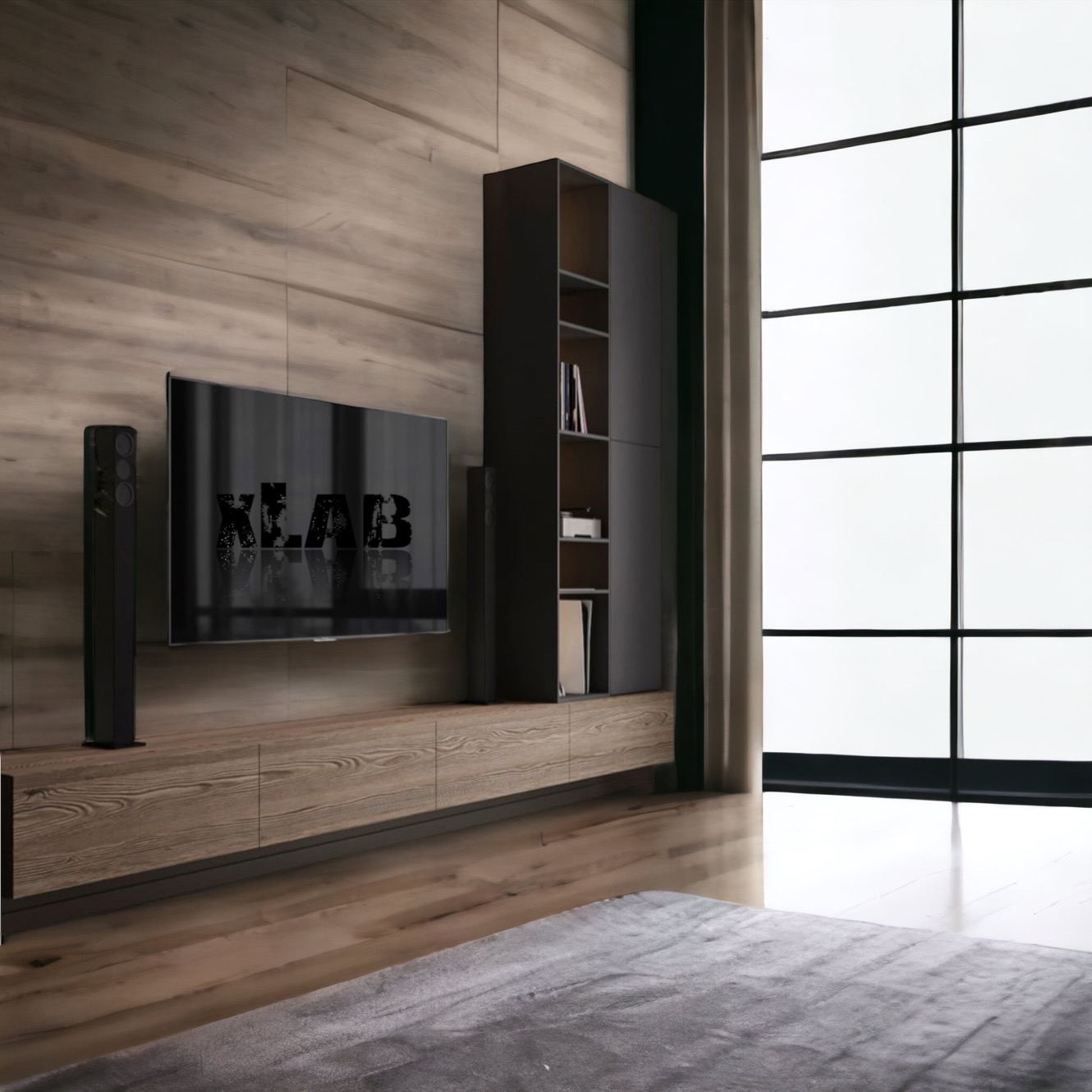 Parete attrezzata porta Tv soggiorno cassetti in legno libreria elemento  contenitore - XLAB Design