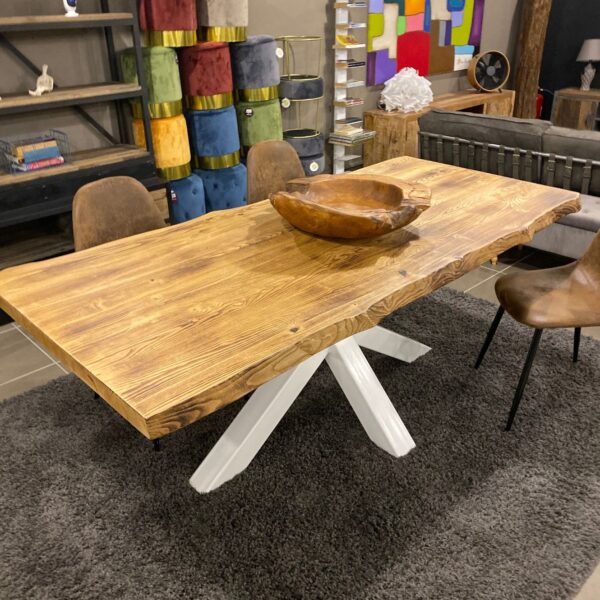 tavolo legno antico gamba in ferro bianca