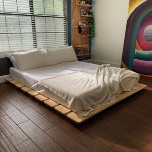 Letto matrimoniale in legno di cipresso naturale stile futon giapponese -Lee