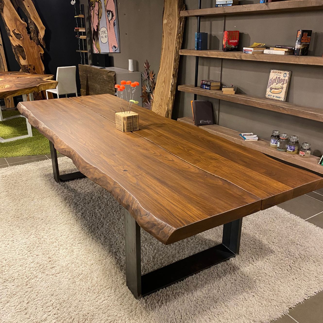 Tavolo in legno massello con gamba in ferro Milano 300 x 110 cm segato dal  tronco - XLAB Design