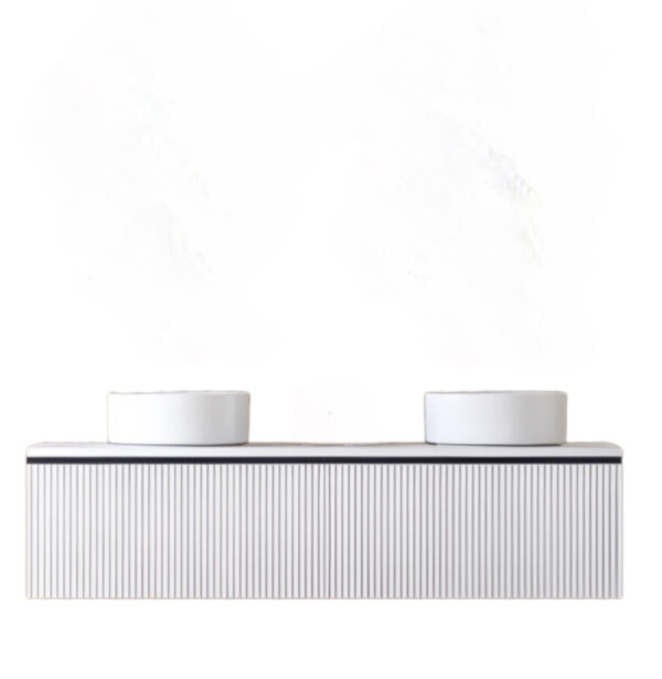 Mobile bagno design moderno cassetti sospesi listelli di legno colore bianco