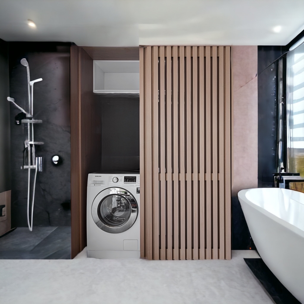 Mobile arredo bagno per lavatrice e lavabo da appoggio - XLAB Design