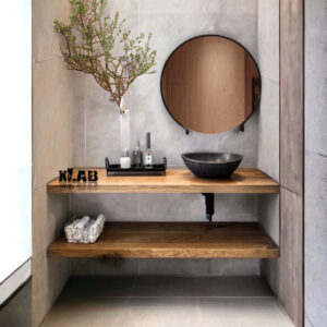 Mensole da bagno per lavabo d’appoggio in legno massello colore rovere L 120× 50 cm