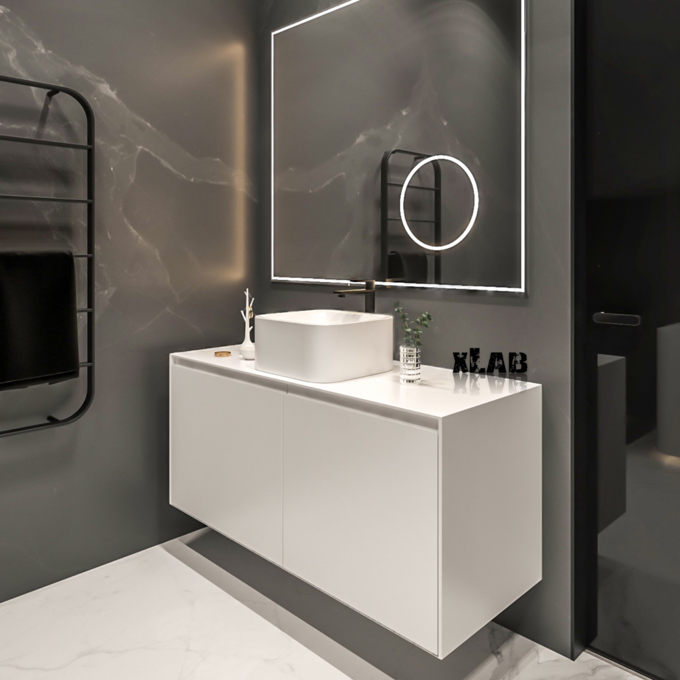Mobile bagno beta lavabo sospeso laminato fluido bianco garanzia 5 anni -  XLAB Design
