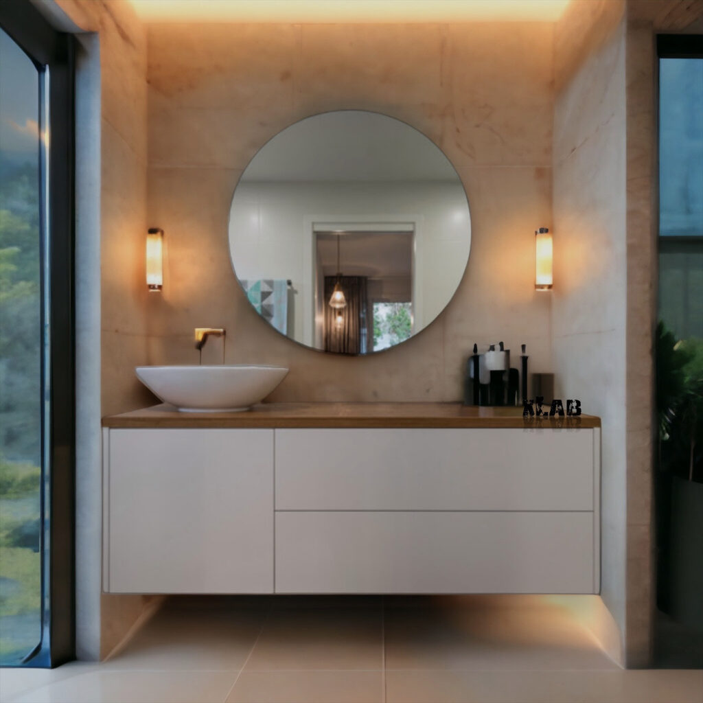 Mobile da bagno sospeso con sportello e cassetti