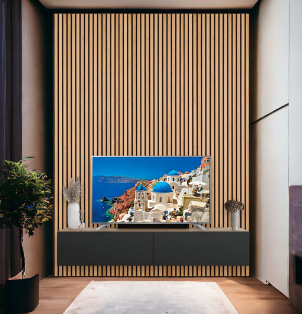 Mobile porta Tv parete attrezzata listelli di legno rovere