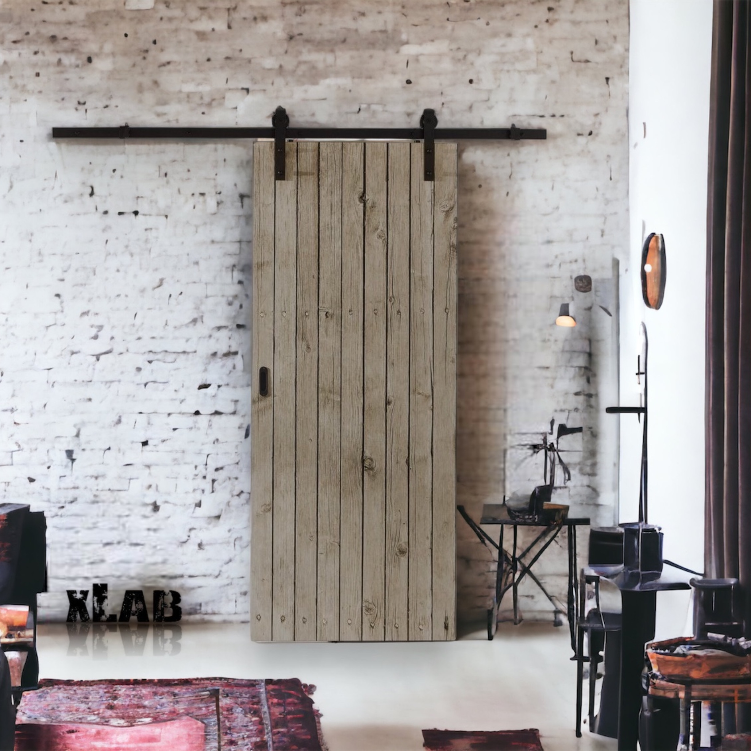 Porta scorrevole in legno esterno muro stile industriale binario in ferro -  Jerry L 100 H220 - XLAB Design
