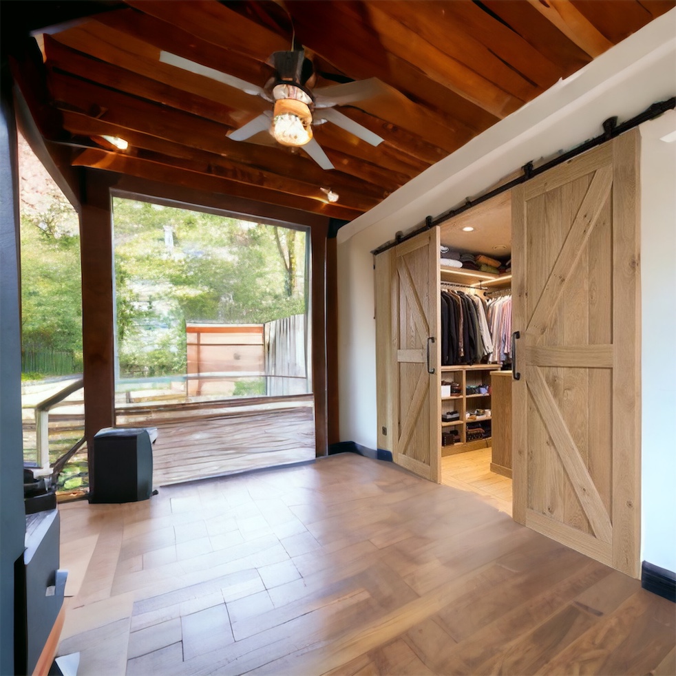 Doppia porta scorrevole in legno Barndoor per cabina armadio binario esterno  muro in ferro - XLAB Design