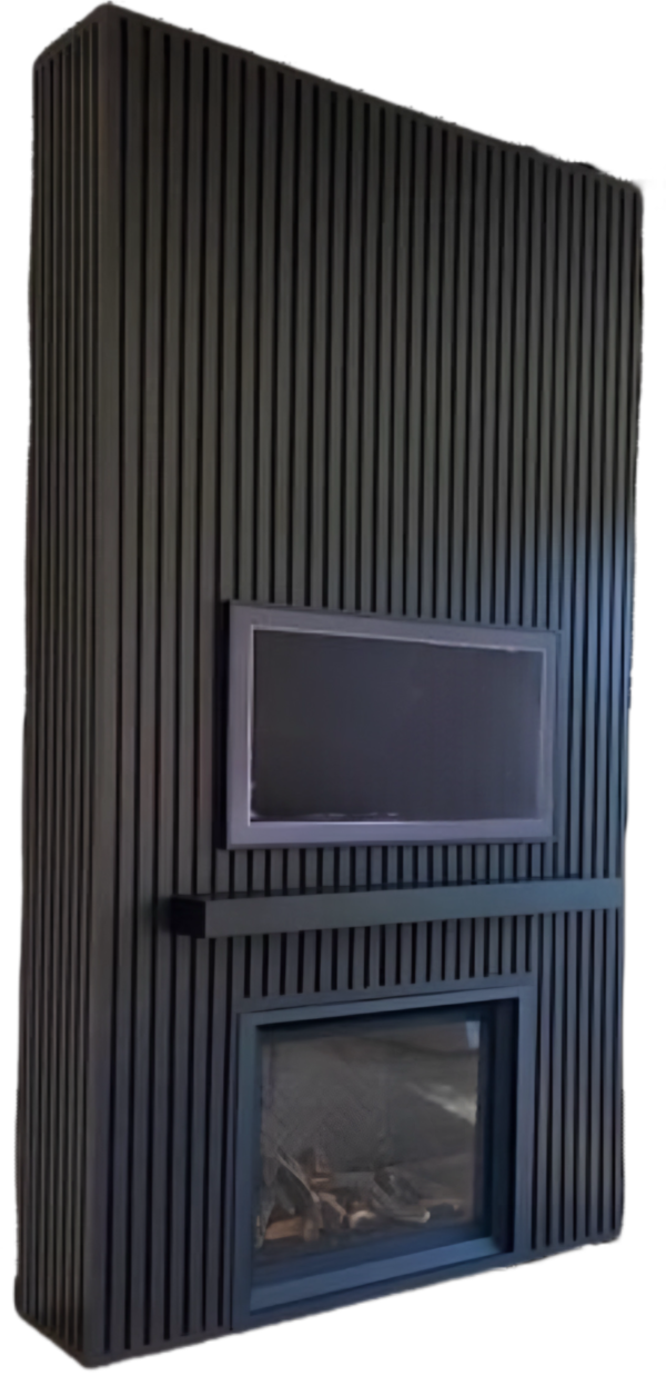 dettaglio parete listelli di legno TV